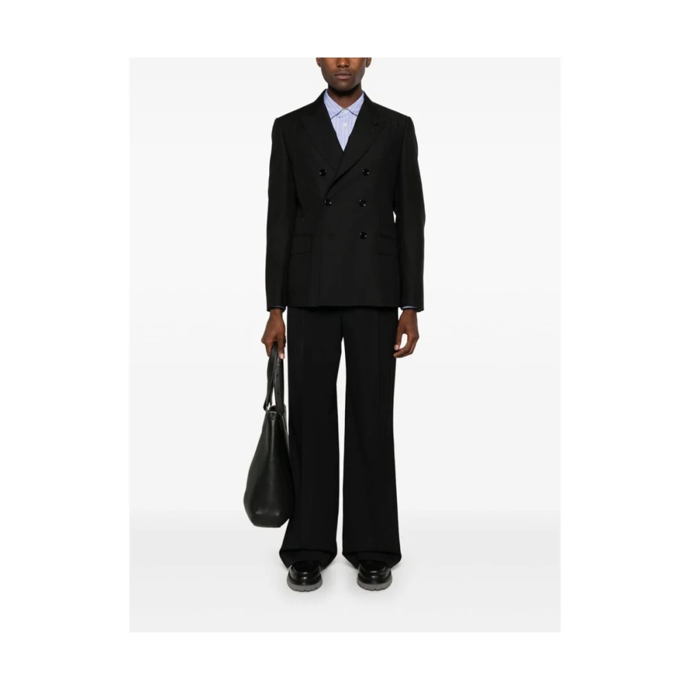 Lardini Zwart Wollen Blend Double-Breasted Jas Black Heren