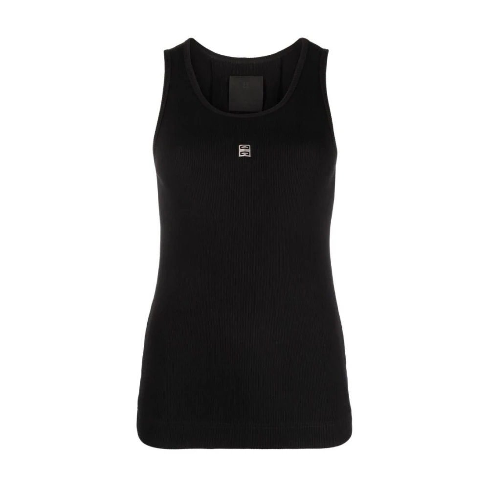 Givenchy Women's Black Sleeveless Tops, M, Ribbed Tank Top With Metal Logo