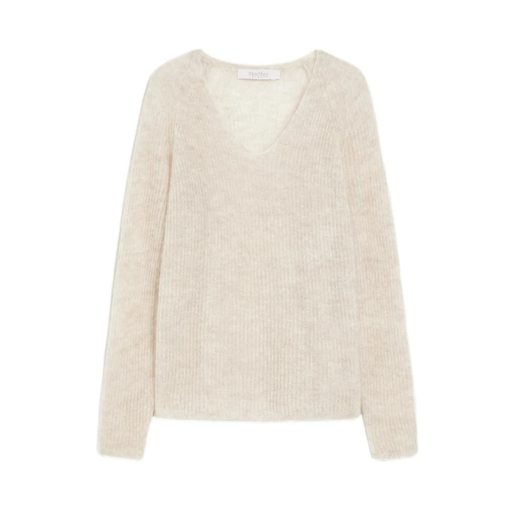 Max Mara Zachte Mohairmix V-hals Trui Beige Dames