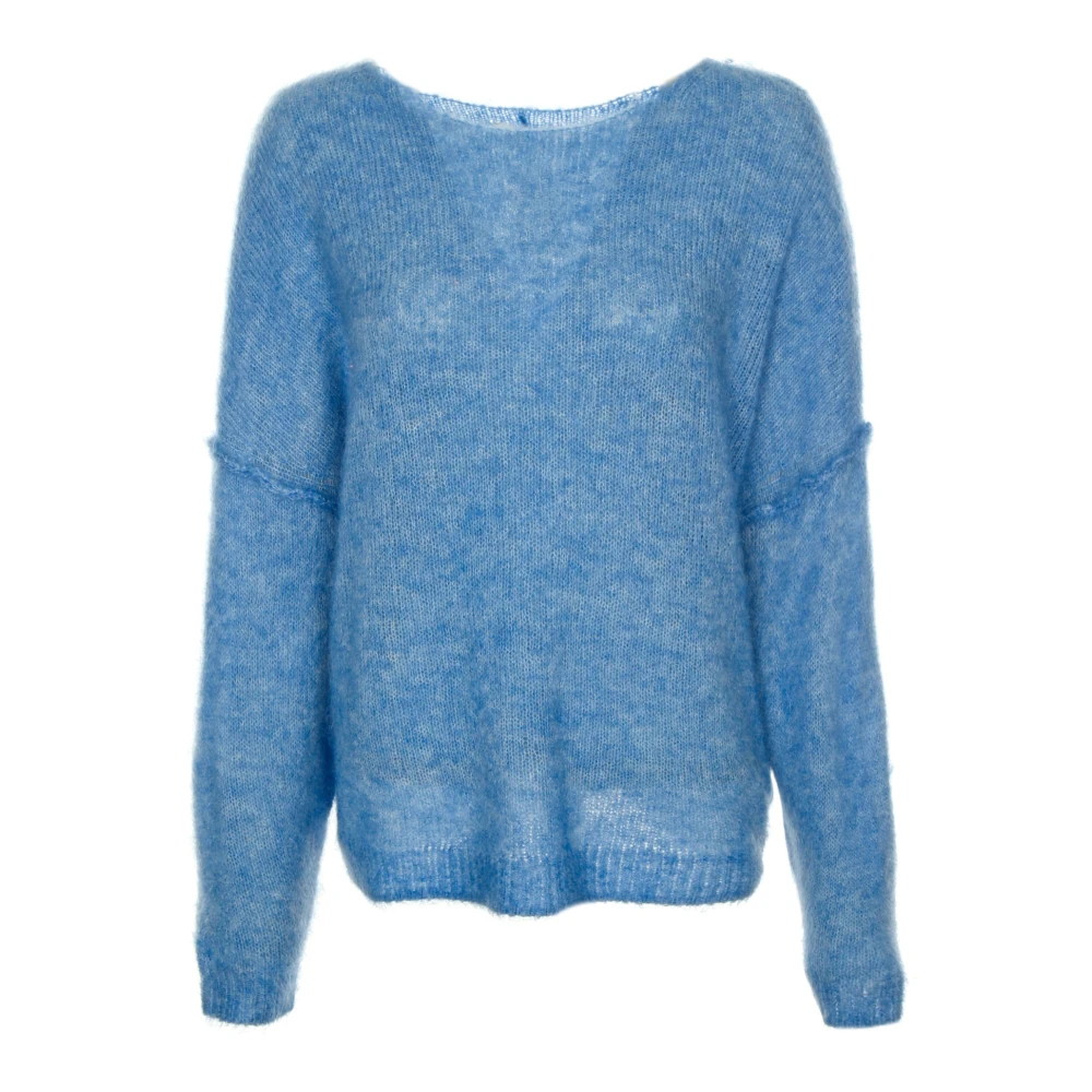 American vintage Zachte Gebreide Trui met Boothals Blue Dames