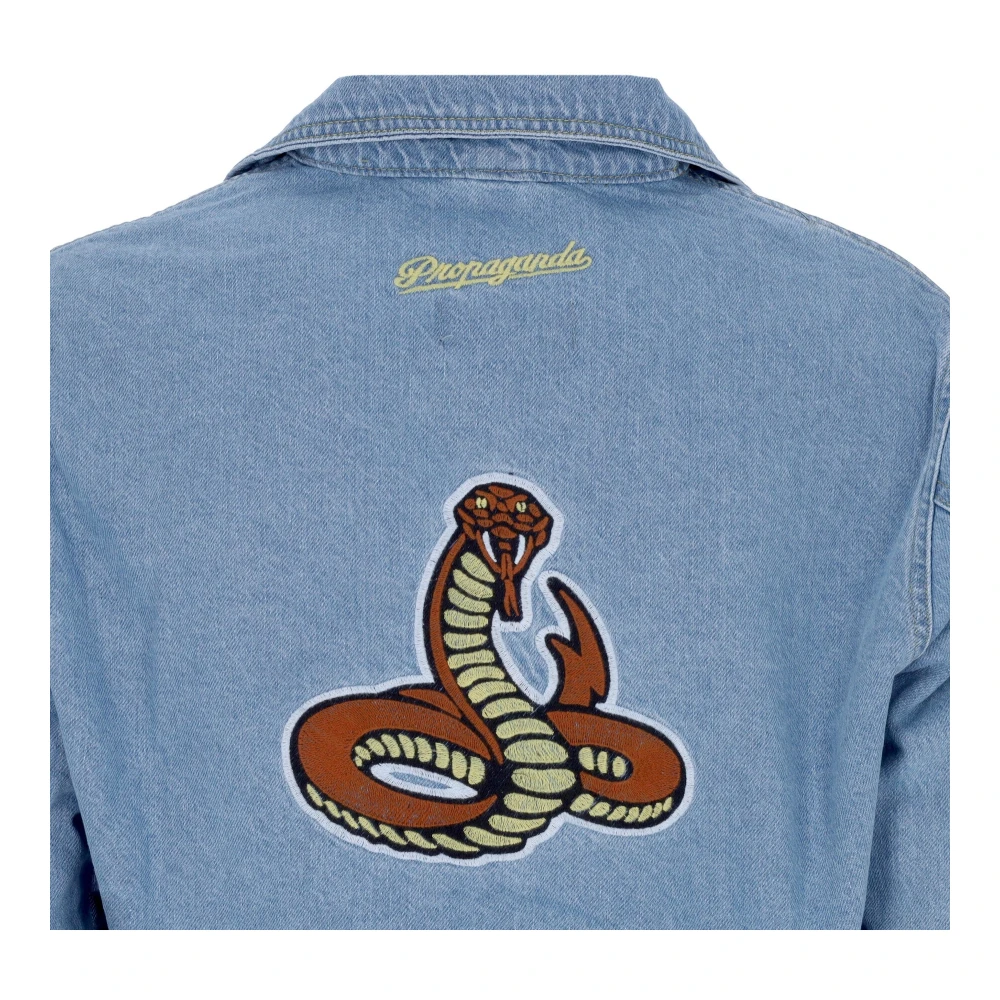 Propaganda Blauwe Denim Baseball Jack met Patch Logos Blue Heren
