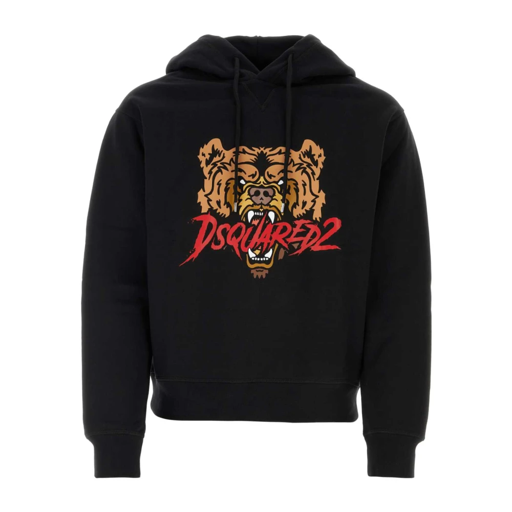 Dsquared2 Zwarte Katoenen Hoodie met Logo Print Black Heren