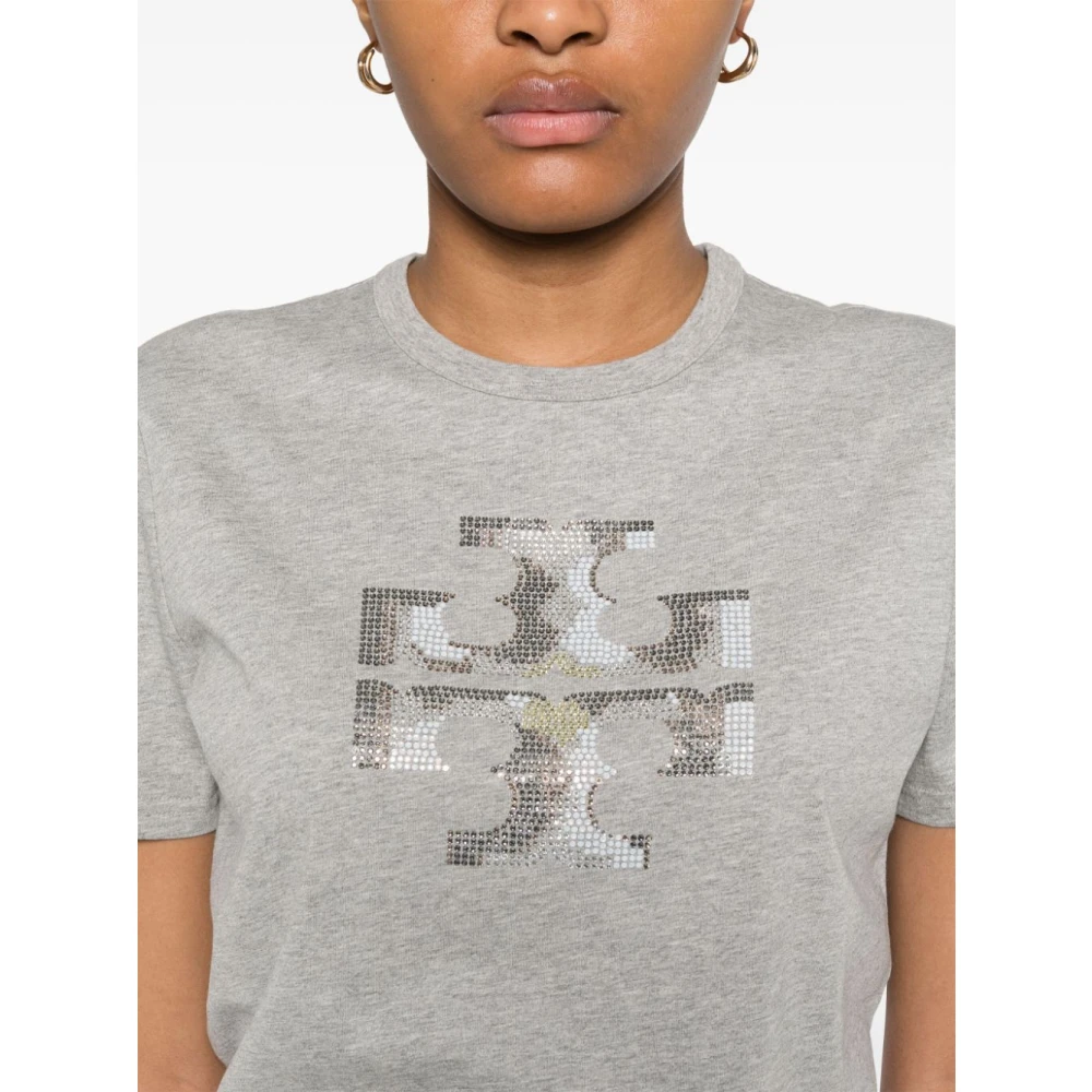 TORY BURCH Grijze Crew Neck Korte Mouw Top Gray Dames