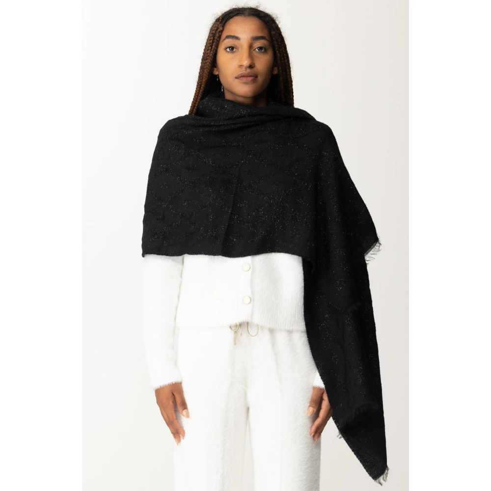 Twinset Lurex Sjaal met Diamantpatroon Black Dames