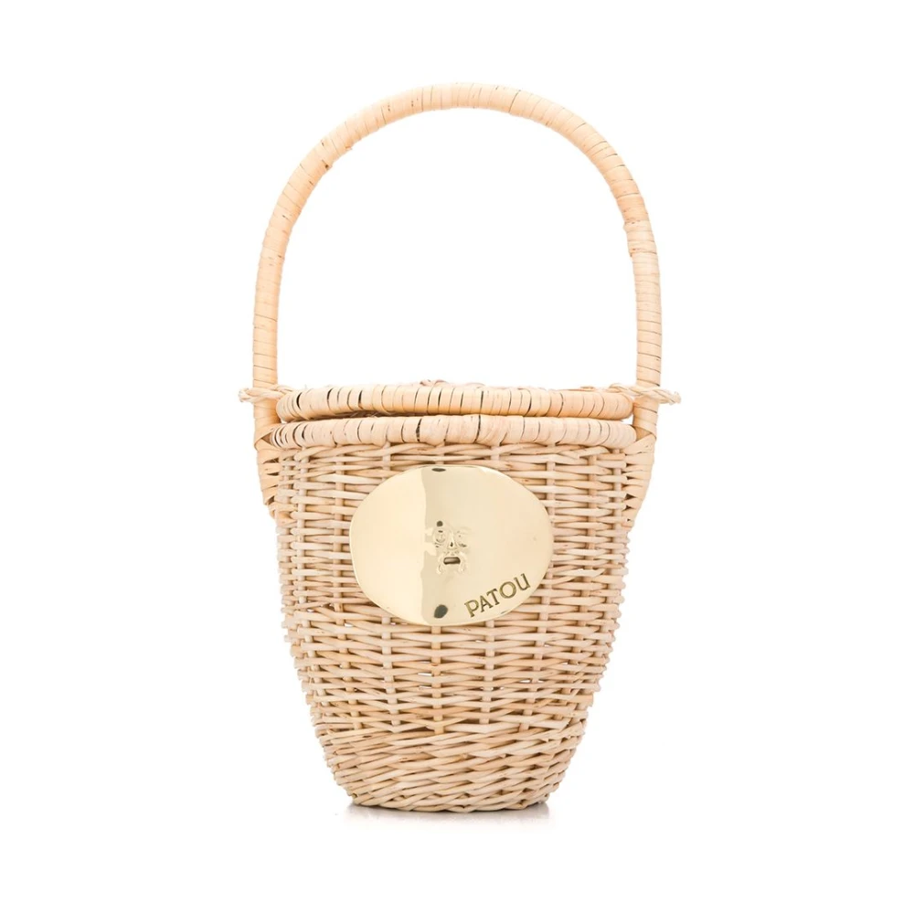 Patou Women's Gold Handmade Wicker Straw Bag With -Tone Logo