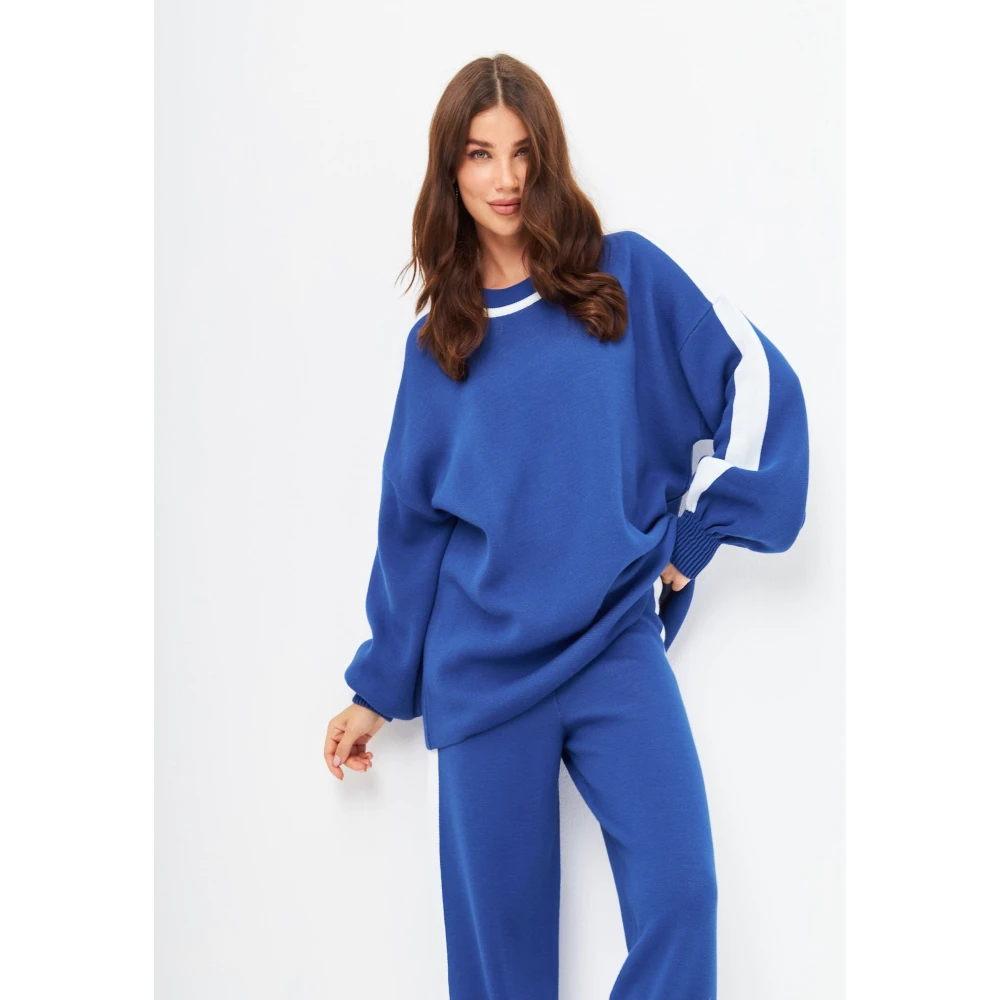 Cesare Gaspari CG Gebreide Jogger set Blauw Blue Dames