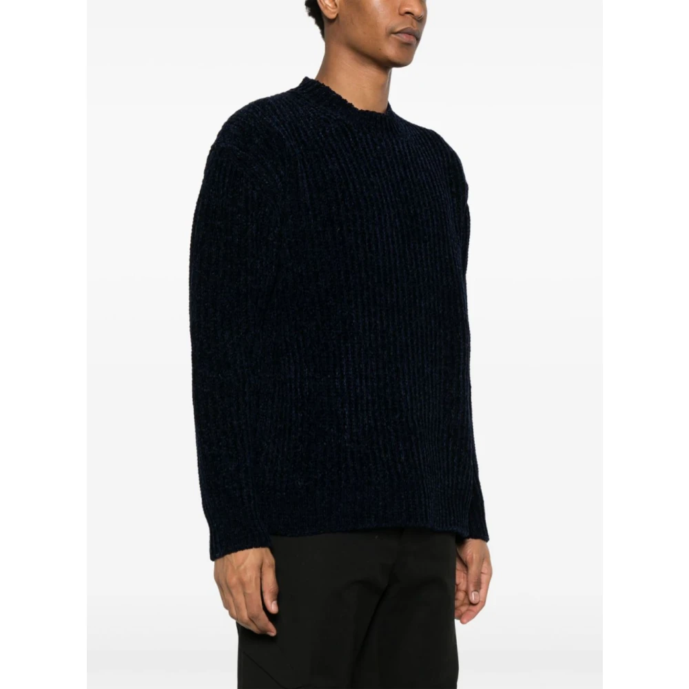 Junya Watanabe Blauwe Ribgebreide Crew Neck Sweater Blue Heren