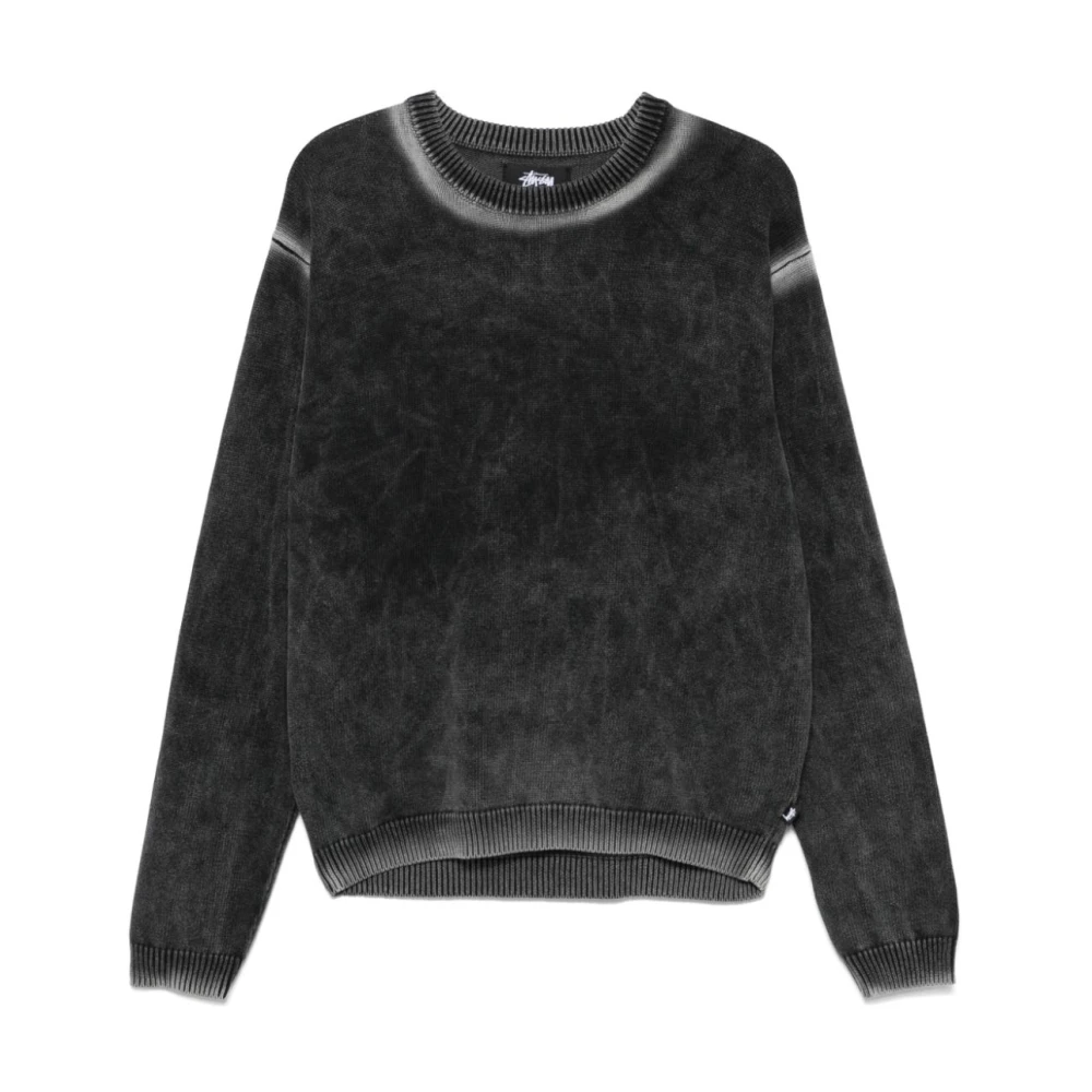 Stüssy Zwarte Gebreide Crew Neck Sweater Black Heren