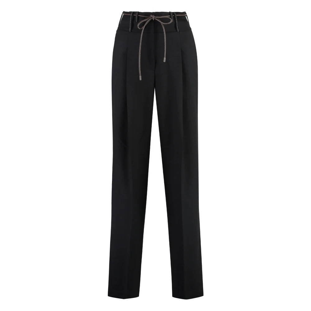 PESERICO Geborduurde wollen blend broek Black Dames