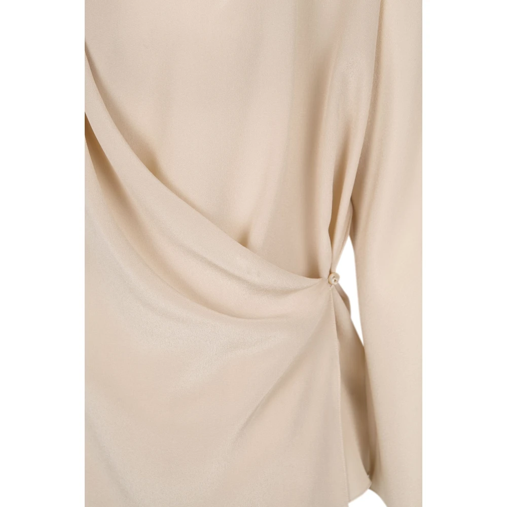 Cortana Zijden Cross-Front Top met V-hals Beige Dames