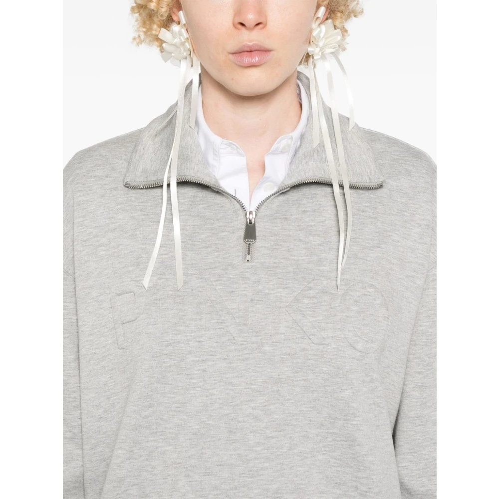 pinko Grijze V-hals gebreide trui met rits Gray Dames