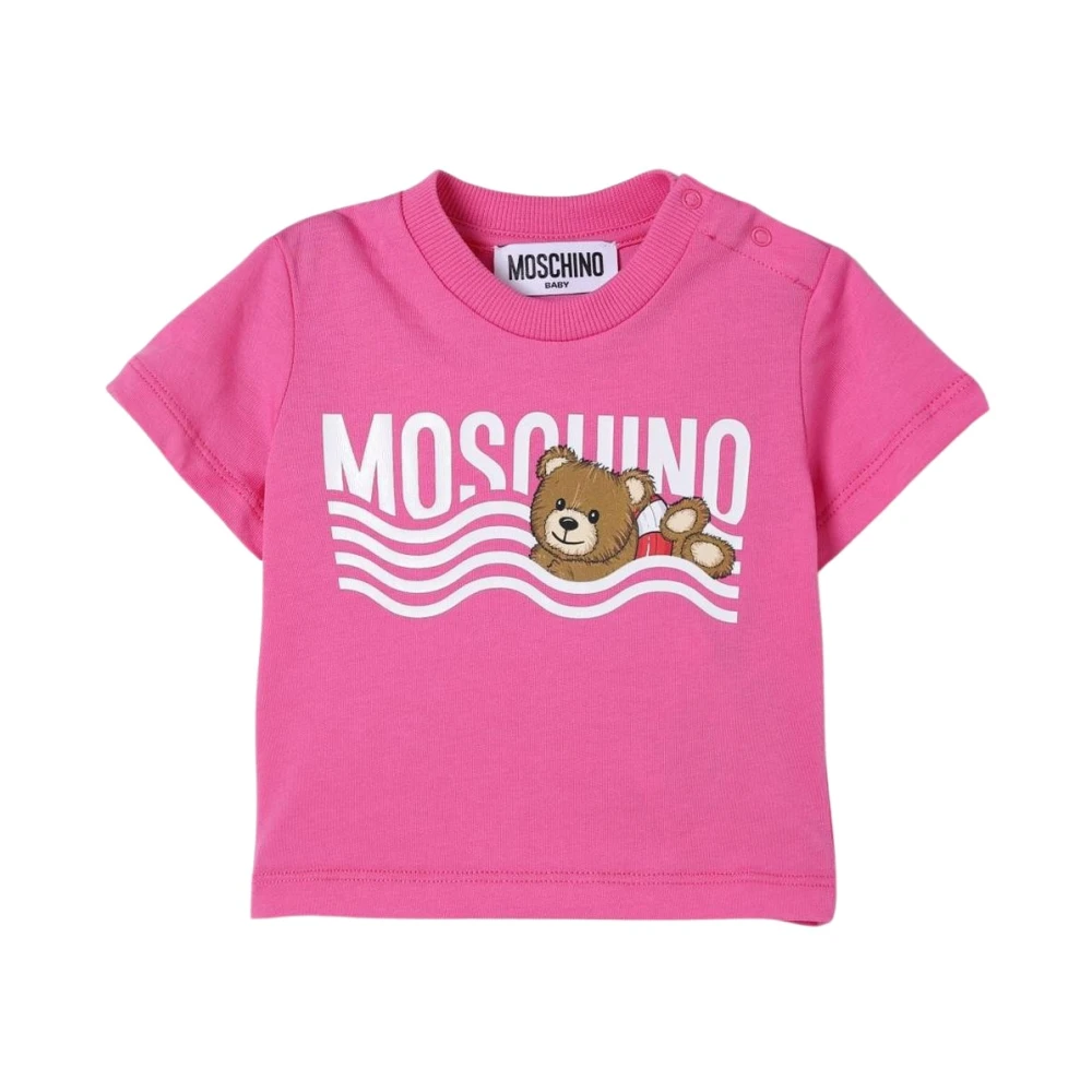 Moschino Girls Pink Kids Short Sleeve T-Shirts, 18 M, Graphic Print T-Shirt