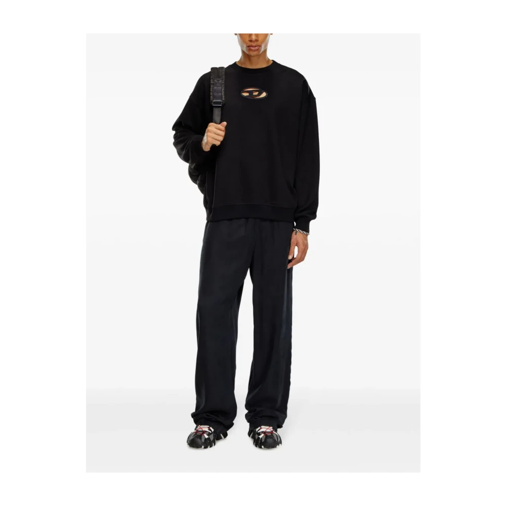 Diesel Zwarte Oval D Sweatshirt Geribbelde Boorden Black Heren