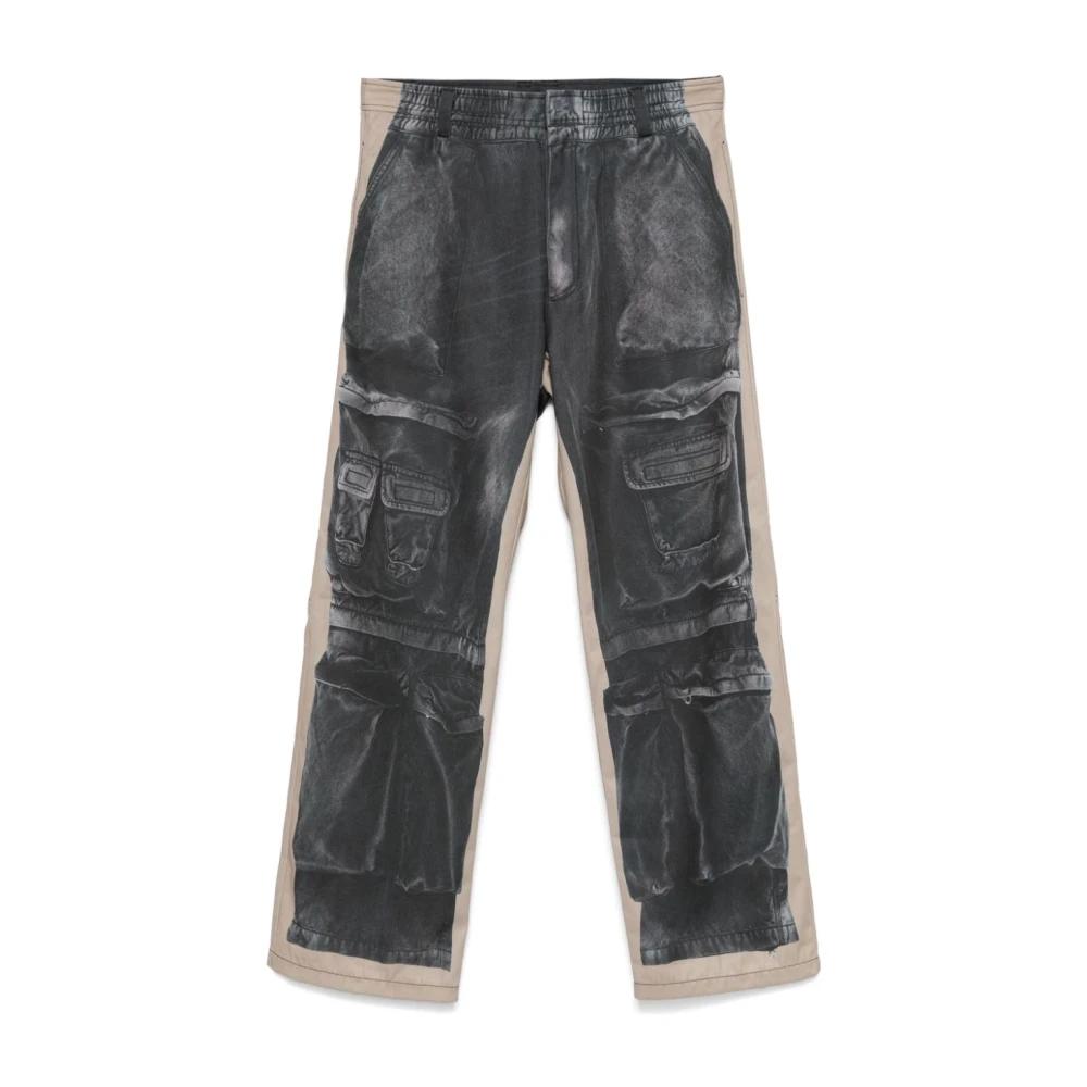 Diesel Twill Cargo Broek met Trompe l'oeil Print Black Heren