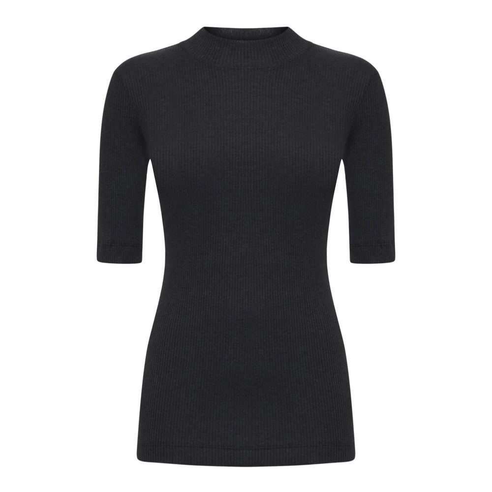 BRUNELLO CUCINELLI Grijze Geribbelde Katoenen Mock Neck T-shirt Gray Dames