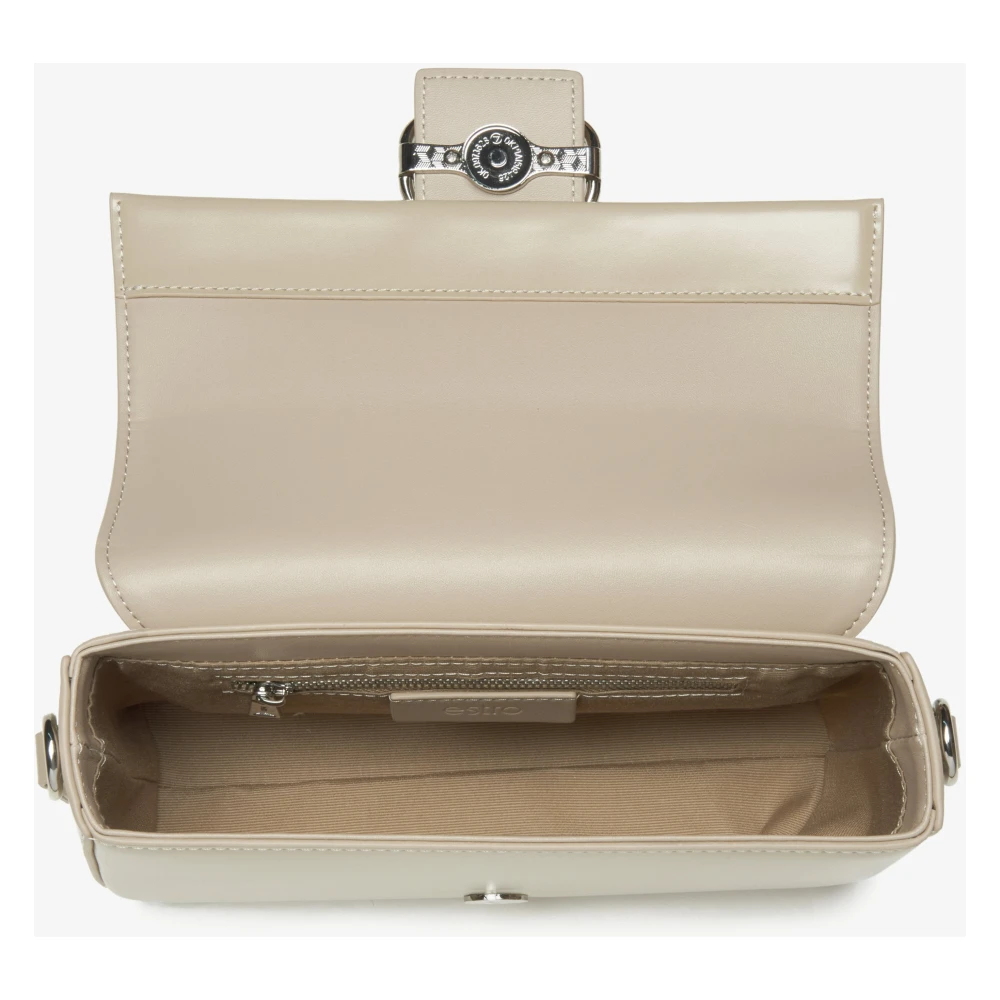 Estro Dames Beige Leren Schoudertas met Zilveren Hardware Er00115773 Beige Dames