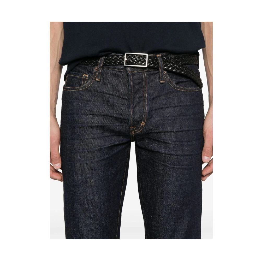 Tom Ford Indigo Blauwe Klassieke Knoopsluiting Jeans Blue Heren