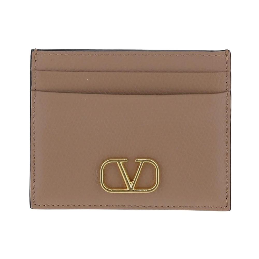 Valentino Garavani Leren Logo Kaarthouder Portemonnee Brown Dames