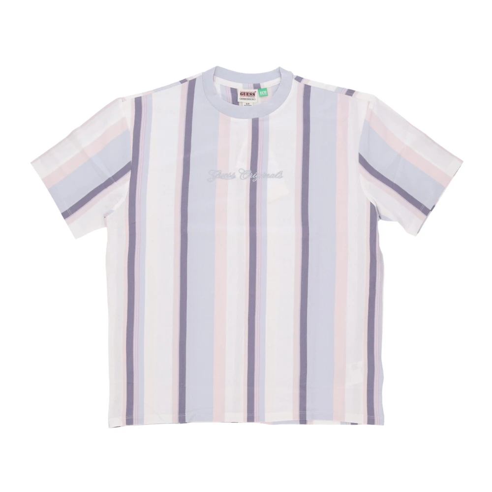 Guess Men's Multicolor T-Shirts, M, Striped Vertical Tee Pure White