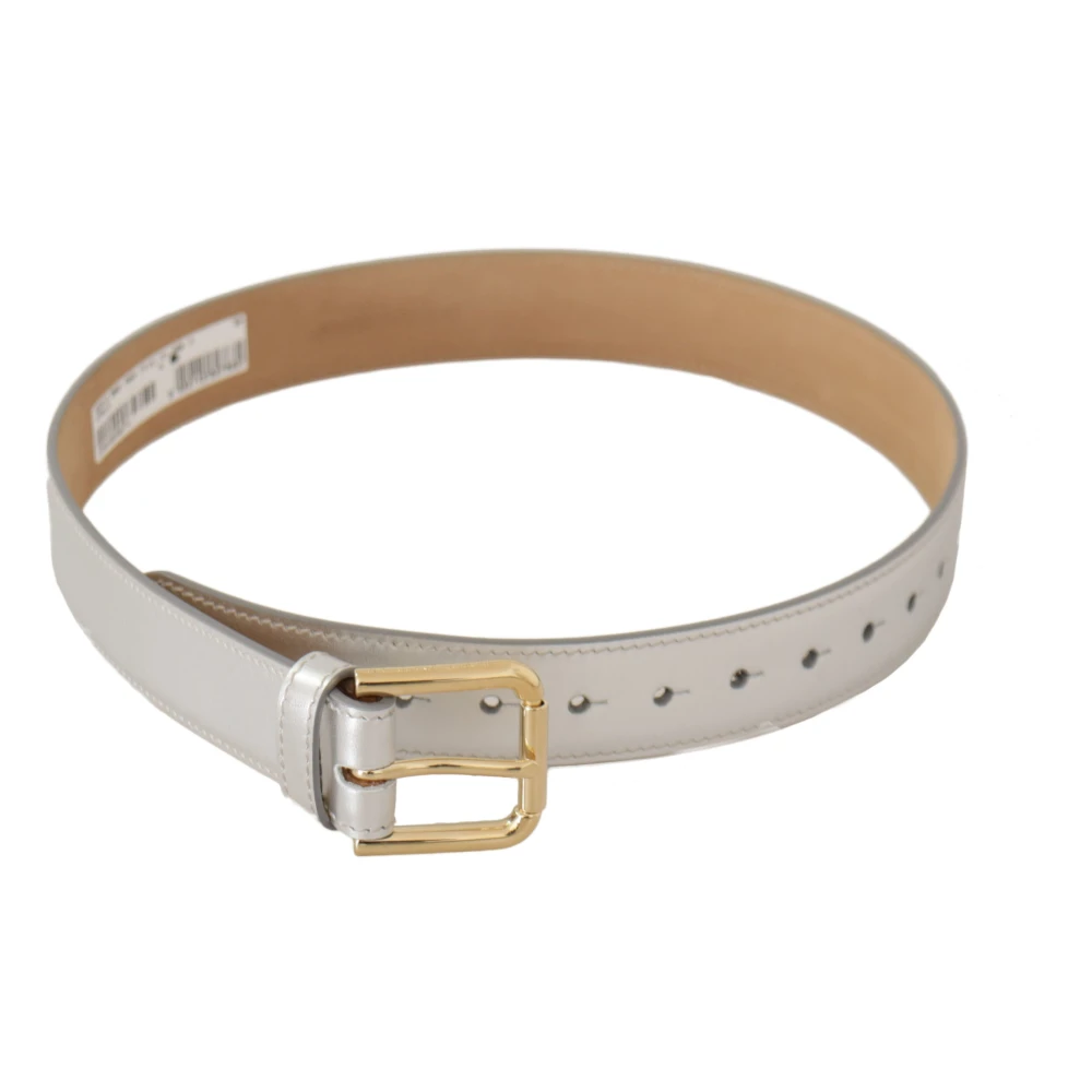 Dolce & Gabbana Women's Silver/Gold Leather Belt With Tone Logo Buckle