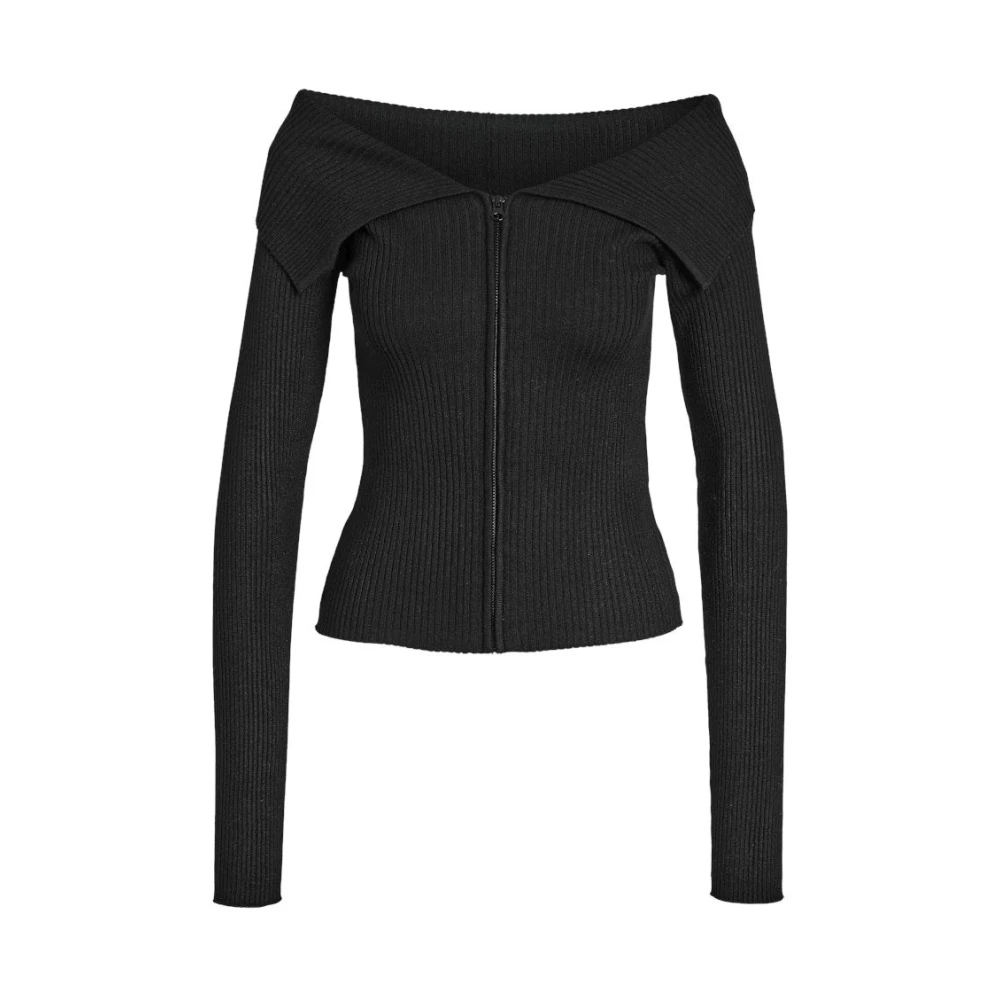Noisy May Zwart Gebreid Vest Voorwaarts Stijl Black Dames