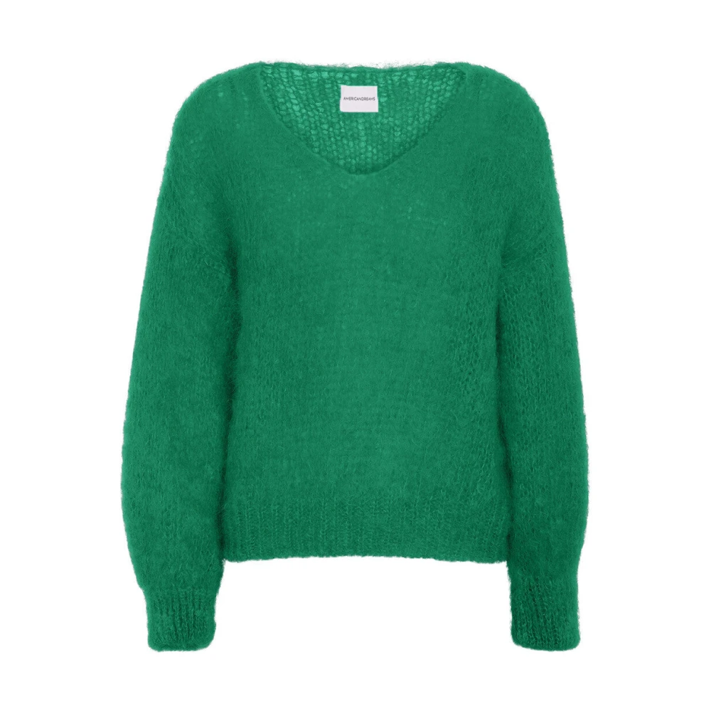 Americandreams Vrouw Groente Truien & Vesten Dames, Groen, Xl, Wol, Groene Mohair Gebreide Trui