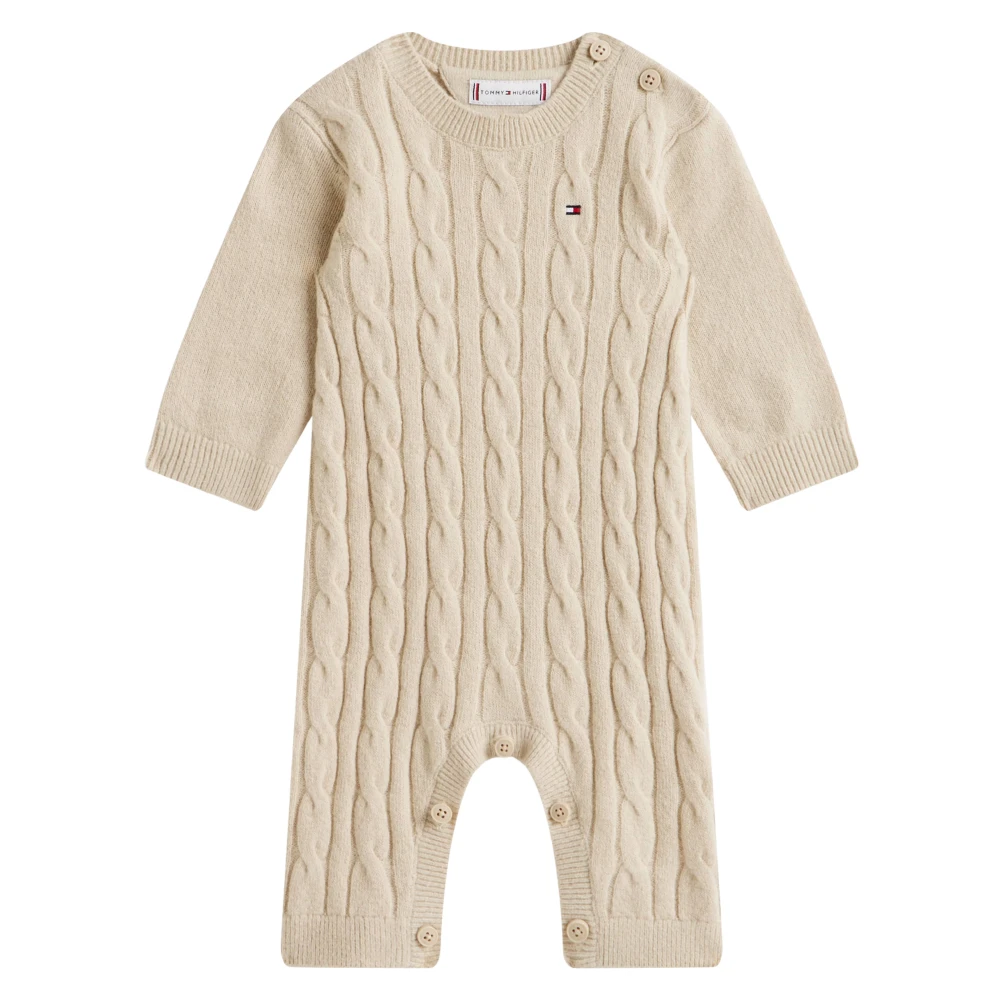 Tommy Hilfiger Unisex Kids Beige Bodies & Sets, 3 M, Cable Knit Romper