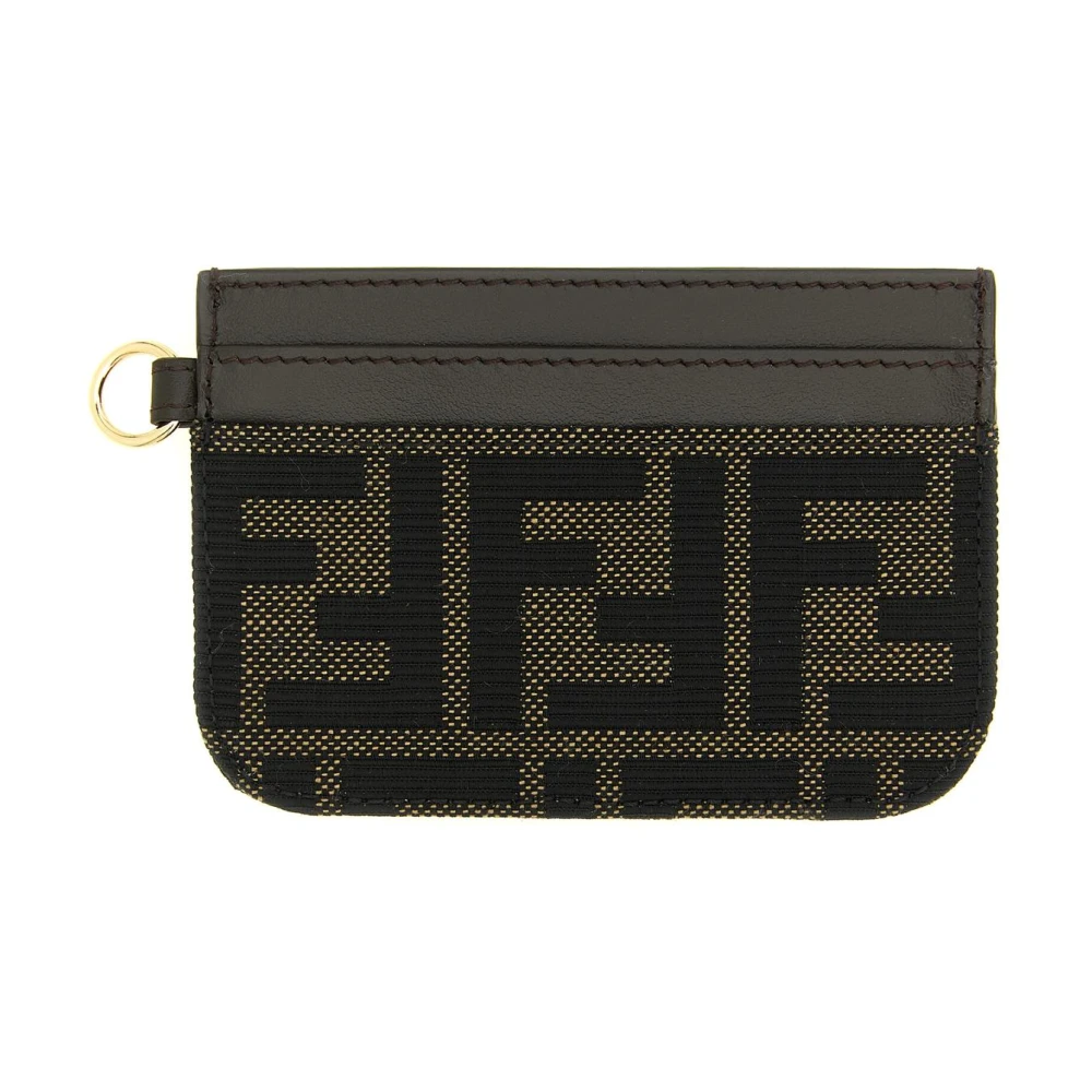 Fendi Gold/Brown Ff Jacquard & Leather Card Case - Image 3