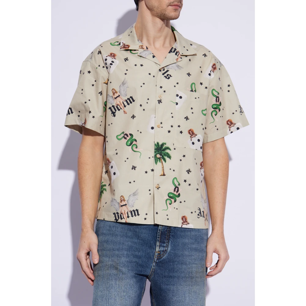 Palm Angels Shirt met print Beige Heren