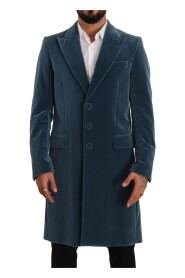 Blue Cotton Velvet Long Overcoat Jacket