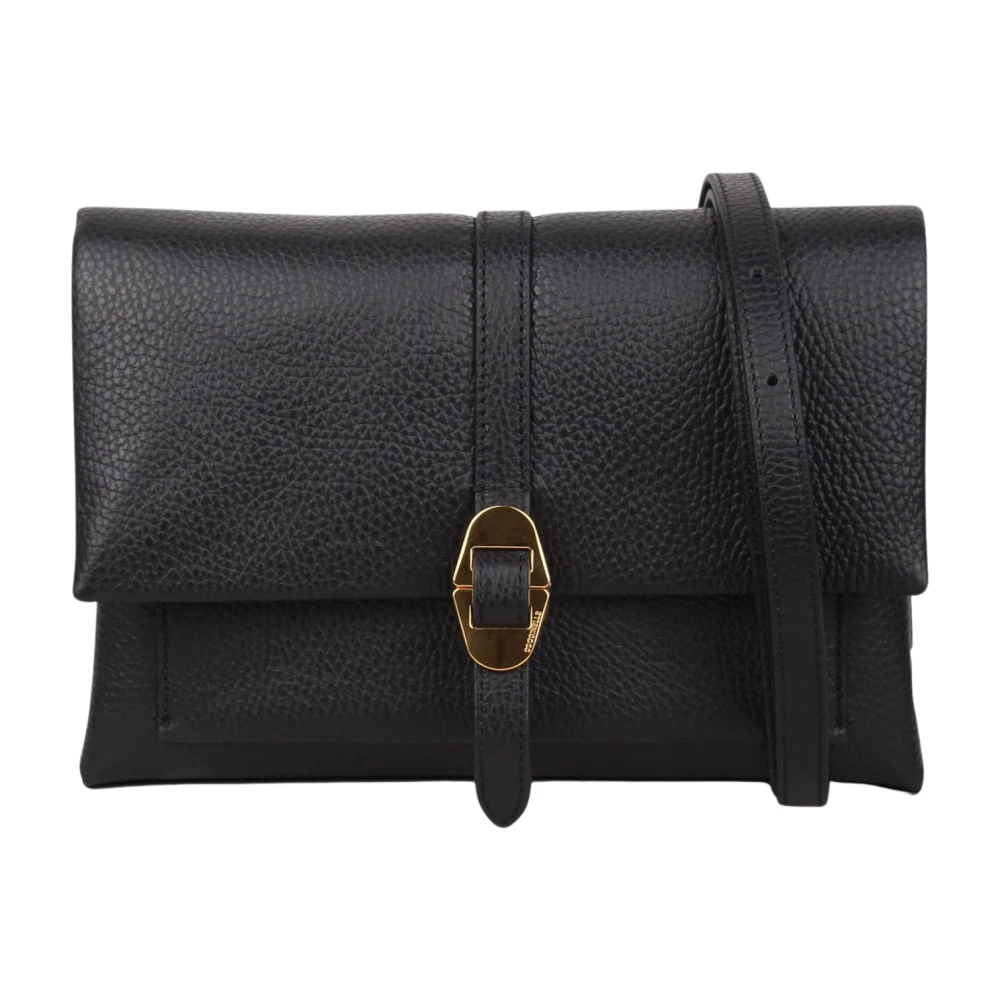 Coccinelle Gekartelde textuur schoudertas met gesp Black Dames