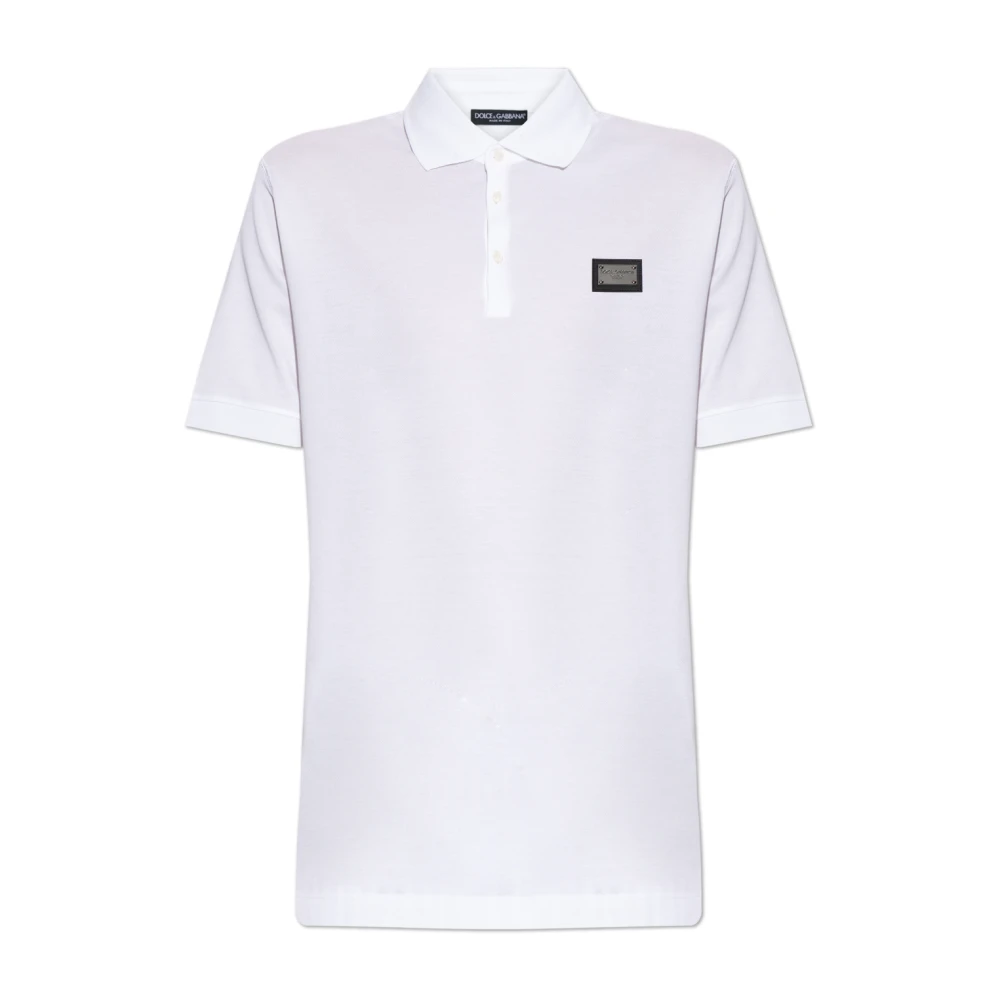 Dolce & Gabbana Mannelijk Wit Tops Heren, M, Katoen, Polo Shirt Met Logo Applicatie