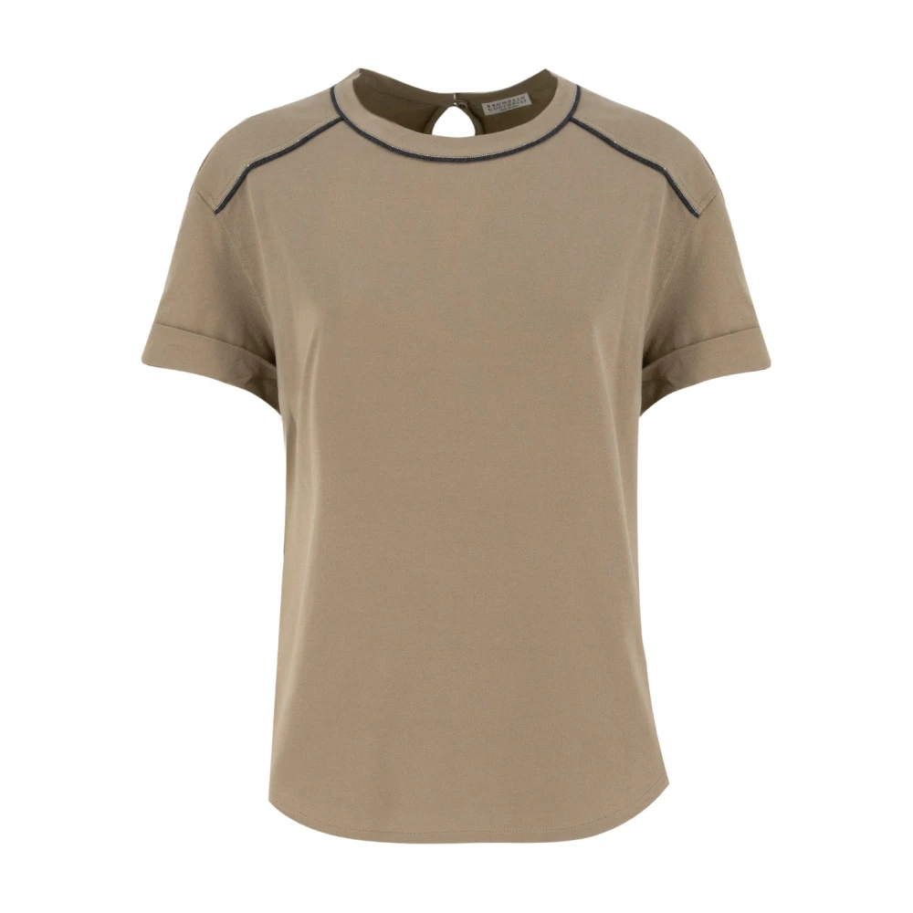 BRUNELLO CUCINELLI Sportief Katoenen T-shirt met Moniline Profielen Beige Dames