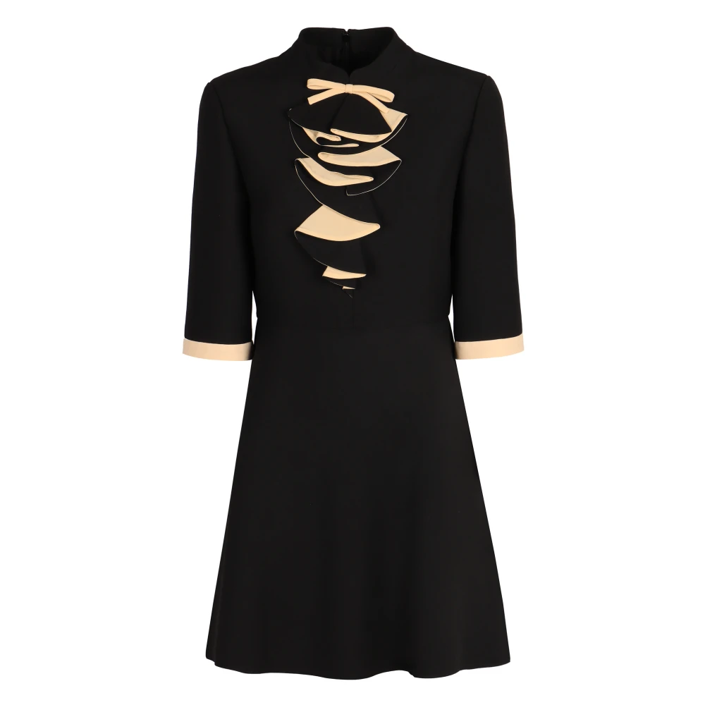 Valentino Garavani Black Short Dresses, Female, S, Mini Wool Silk Dress With Bow