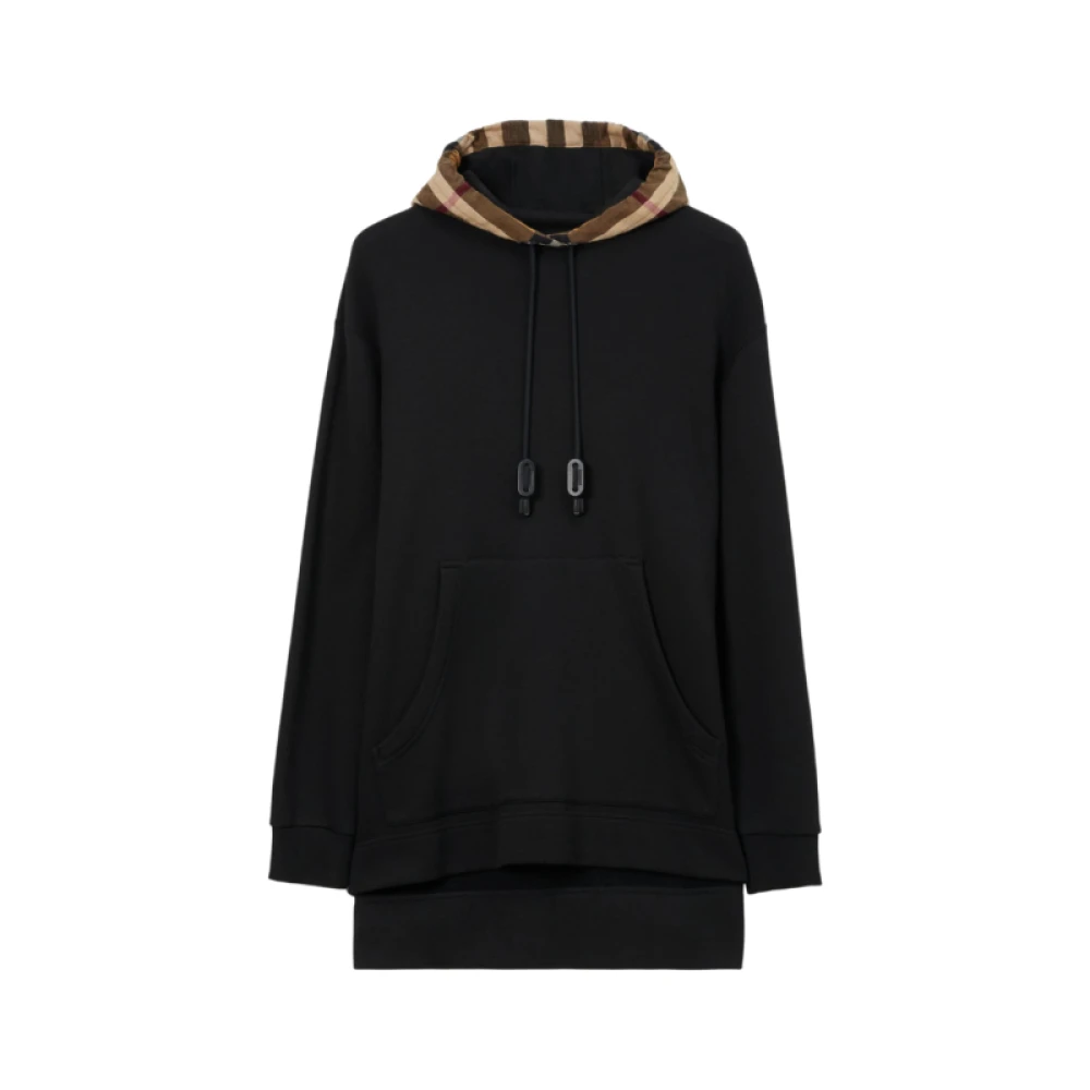 Burberry Samuel Zwarte Katoenen Hoodie met Beige Ruit Black Heren