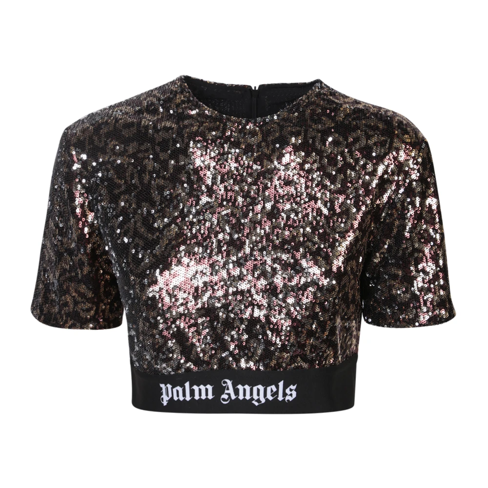 Palm Angels Sequin Animalier Crop T-Shirt Brown Dames