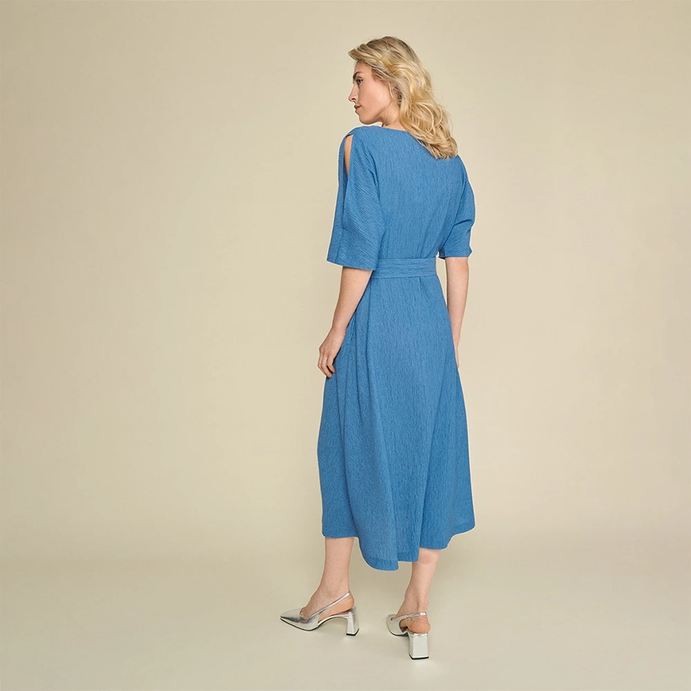 Marie Méro Blauwe Crepe V-Hals Jurk met Bijpassende Riem Blue Dames