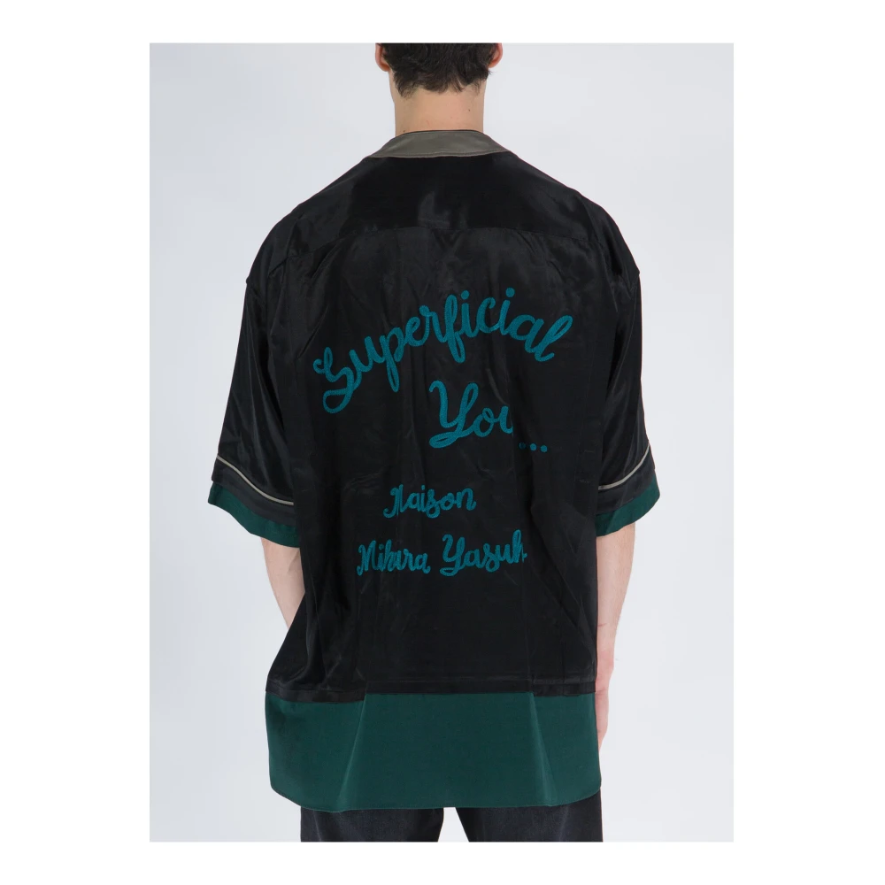 Mihara Yasuhiro Gelaagd Bowling Overhemd Black Heren