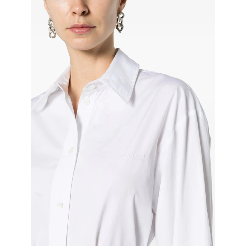 Isabel marant Katoenen Poplin Shirt met Geborduurd Logo White Dames