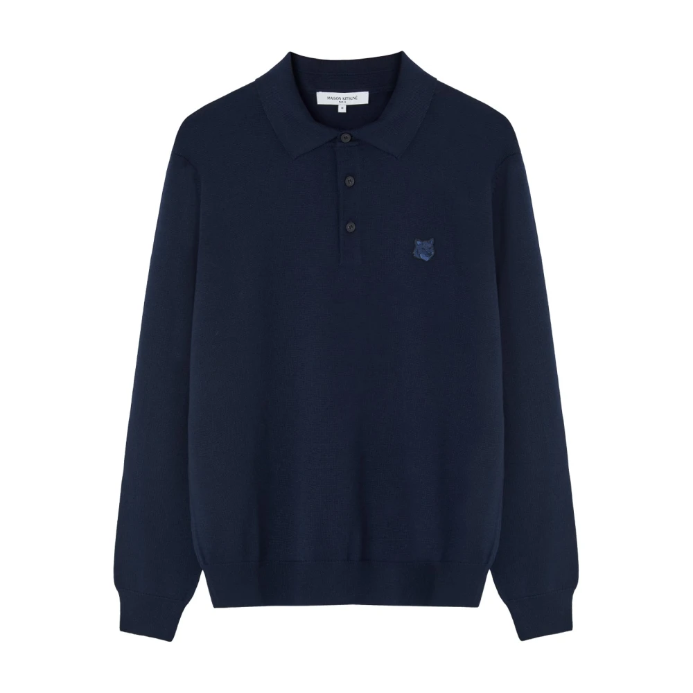 Maison Kitsuné Bold Fox Head Patch Polo Sweaters Blue Heren