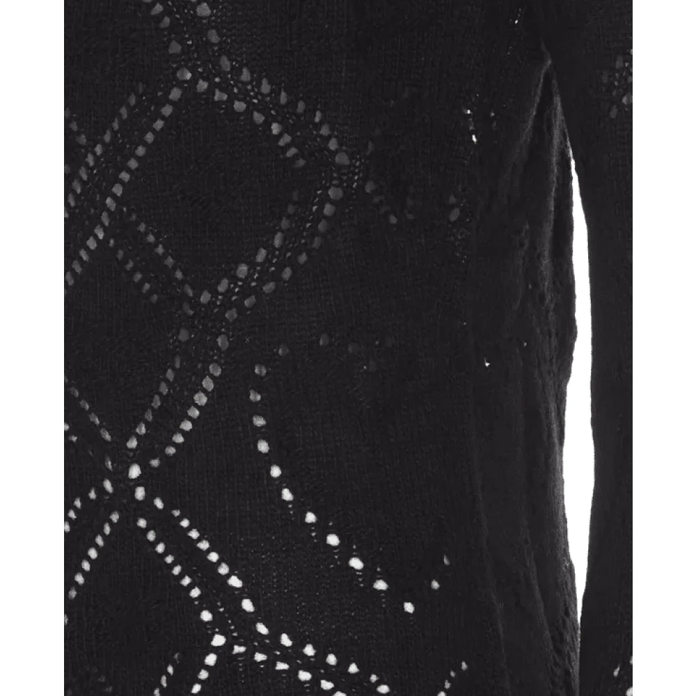 Twinset Zwarte Cardigan Treeblend Wol V-Hals Black Dames