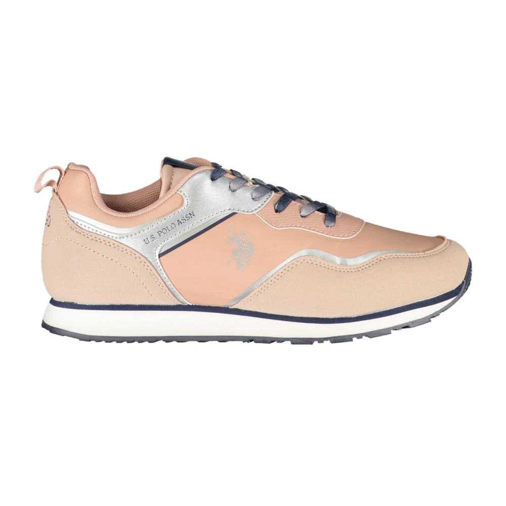 U.s. Polo Assn. Women's Pink Sporty Lace-Up Trainers With Print - Sneakers - 3 Uk - Shoes