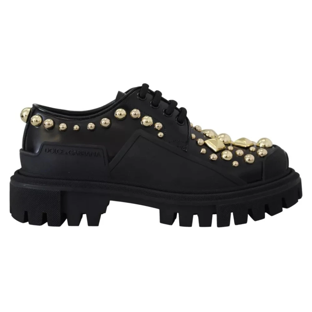 Dolce & Gabbana Women's Black Laced Shoes, 4 Uk, Leather Trekking Derby Shoes
