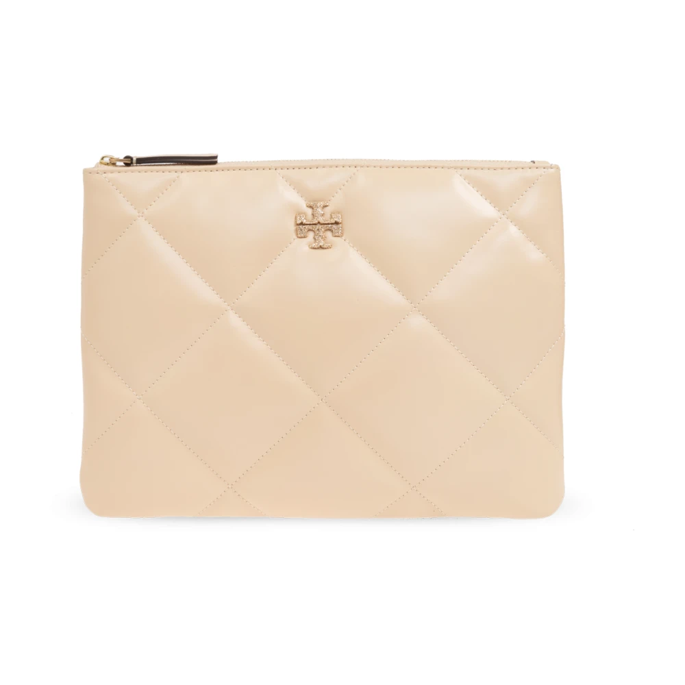 TORY BURCH Gewatteerde leren clutch met gouden rits White Dames