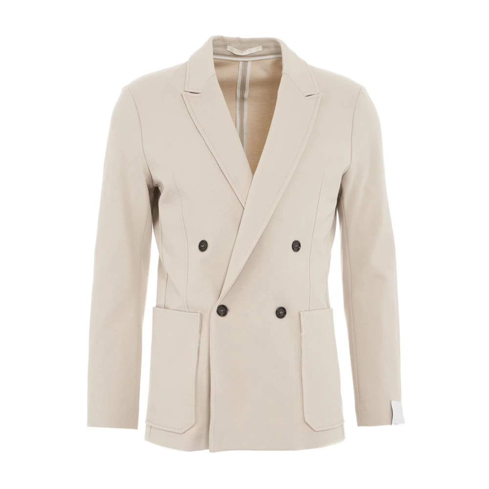Paolo Pecora Men's Beige Double Breasted Blazer With Logo Details