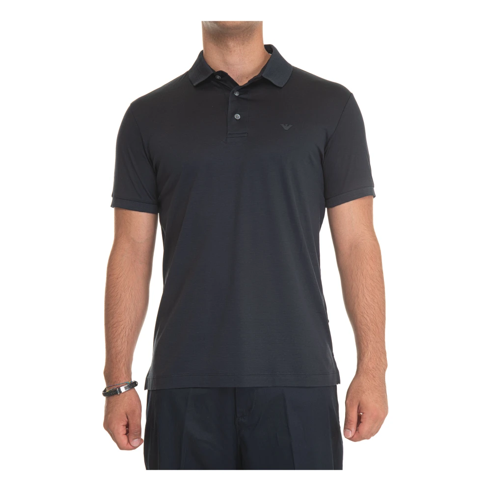 Emporio Armani Zachte stof poloshirt met adelaar logo Blue Heren