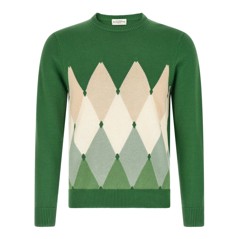 Ballantyne Men's Green Argyle Jumper - Round-Neck Knitwear - M - Knitwear