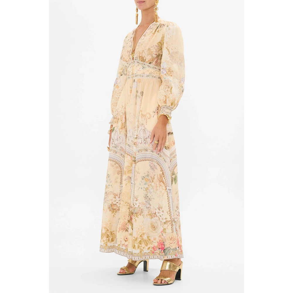 Camilla Antiquity knoopjurk met gevormde tailleband Beige Dames