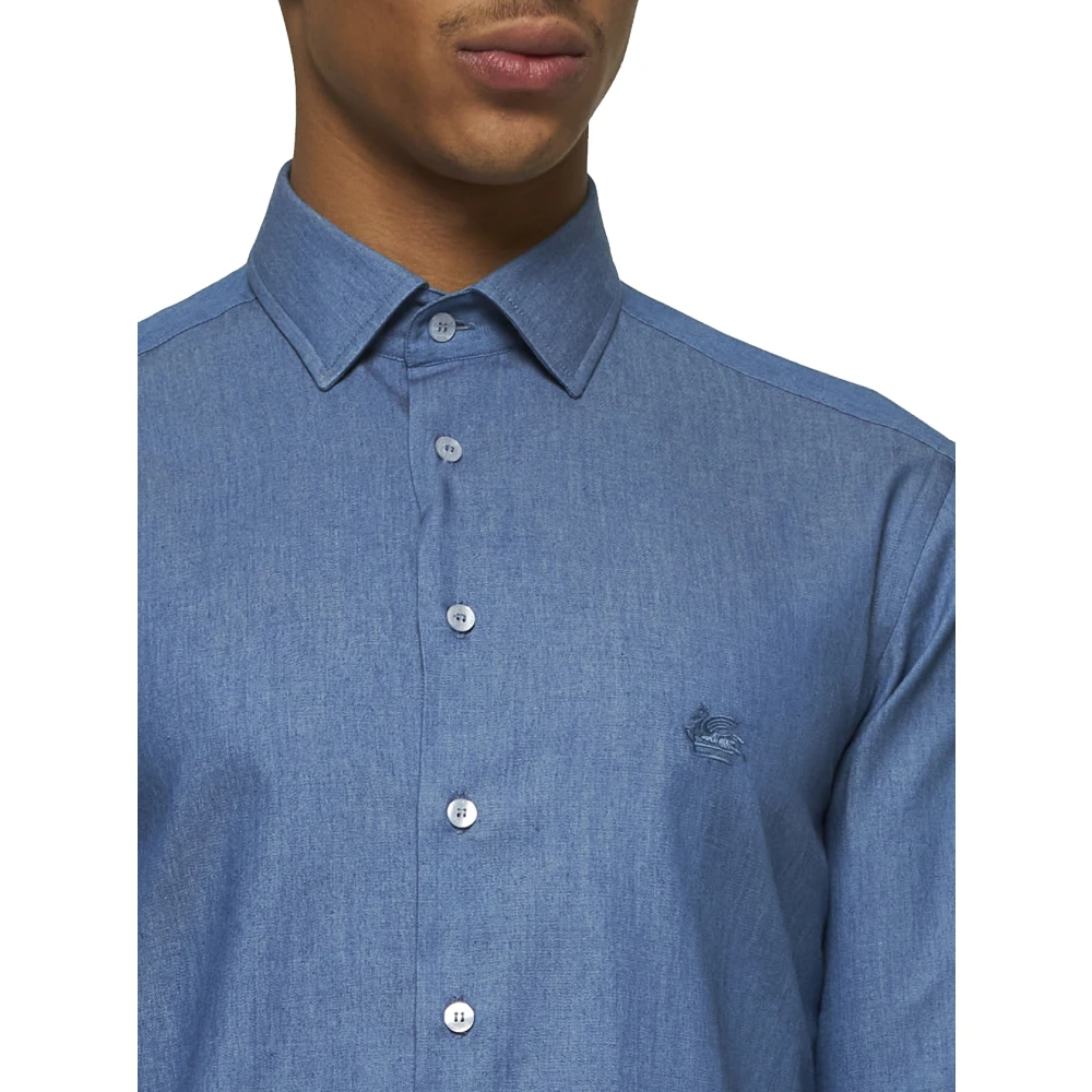 ETRO Blauw Overhemd met Pegaso Borduursel Blue Heren