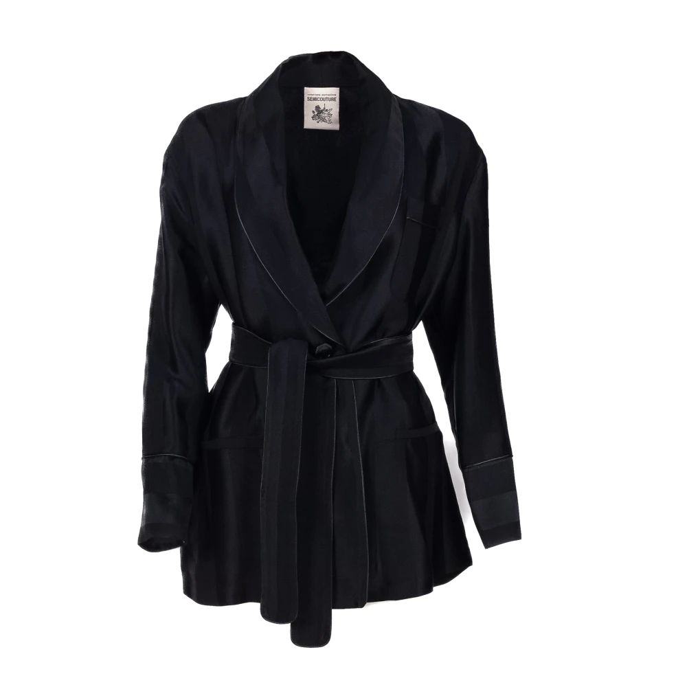 Semicouture Gestreepte cady-jas met één knoop in het zwart Black Dames